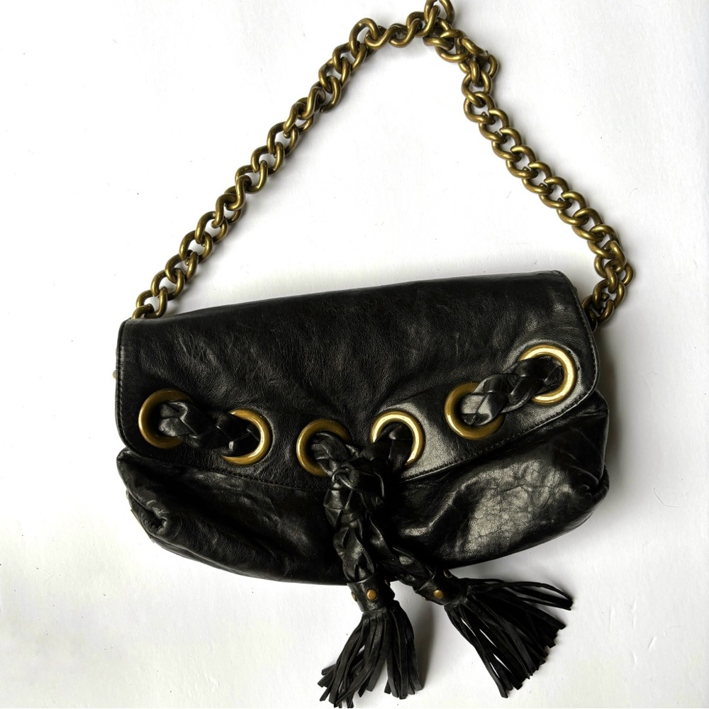 Kooba Black Leather Bag with Gold Chain